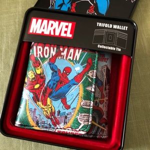 Spiderman Red Spider Logo Tri Fold Black Wallet New Official Marvel Comics NWT
